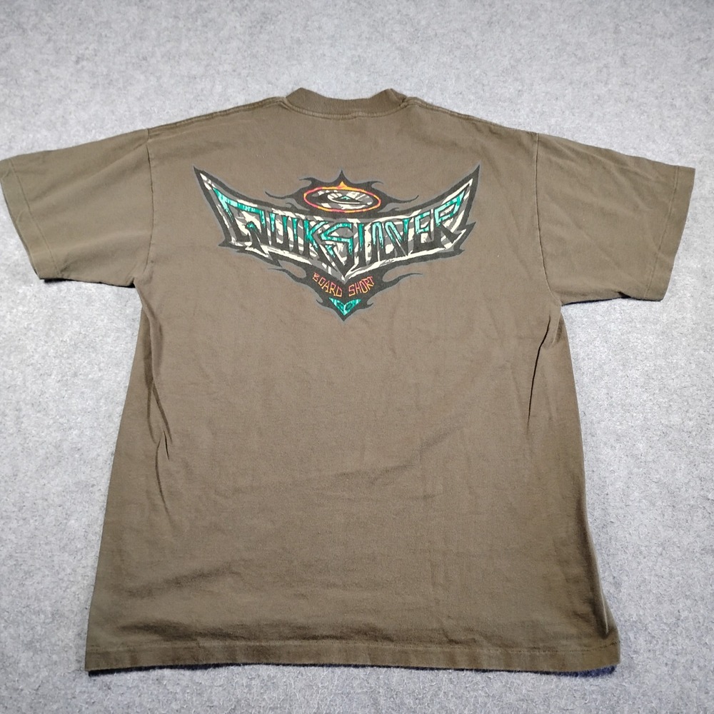 Vintage Quiksilver T Shirt Mens Large Brown 90s Made in USA Boardshorts Graphic